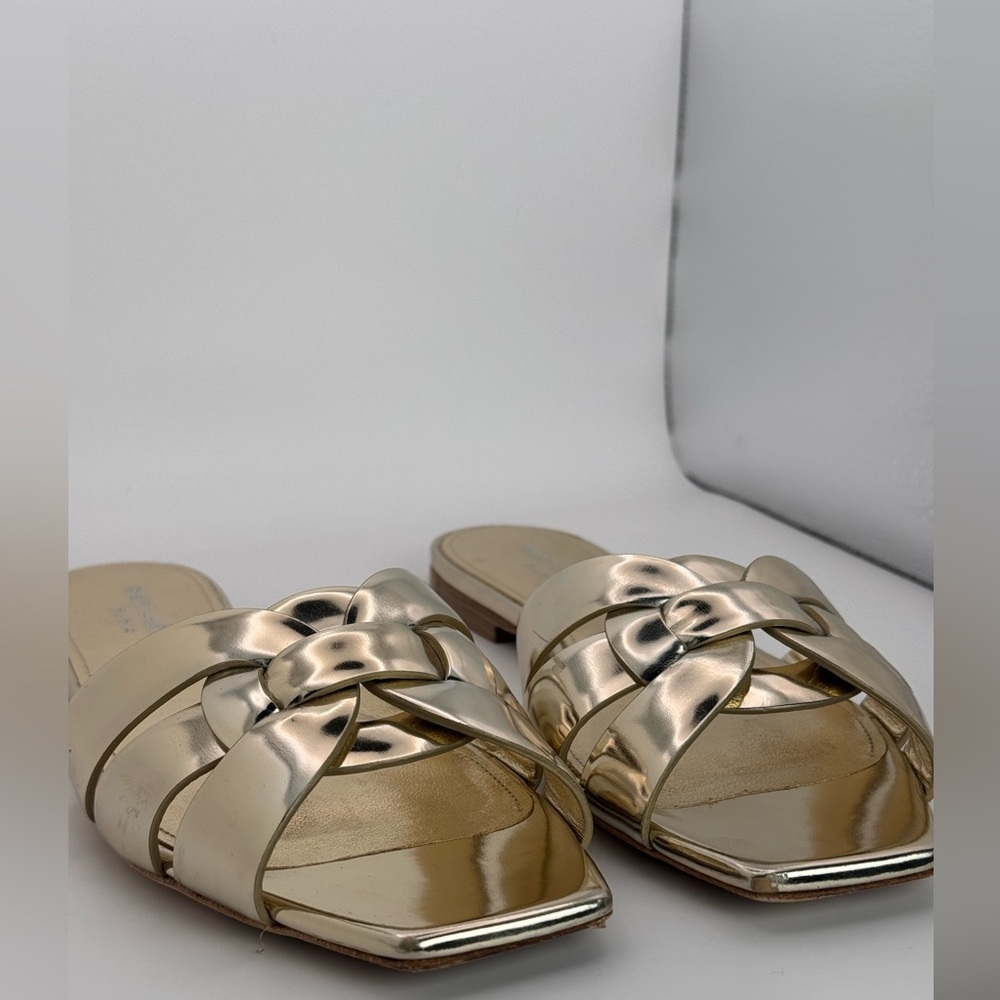 Saint Laurent Metallic Gold Nu Pieds 05 Slide Sandals Size 39 - Picture 5 of 12